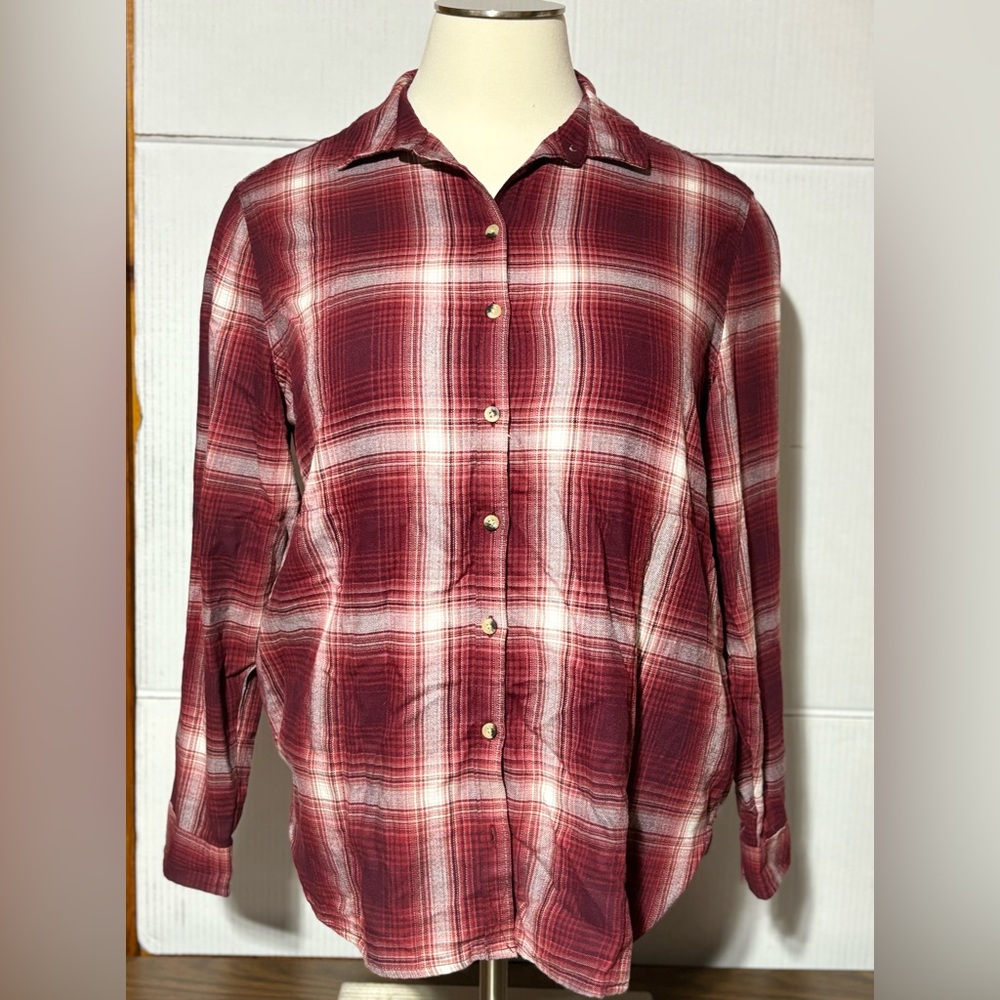 Jachs Girlfriend XXL flannel plaid shirt very soft long sleeves w/hand pockets